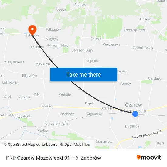 PKP Ożarów Mazowiecki 01 to Zaborów map