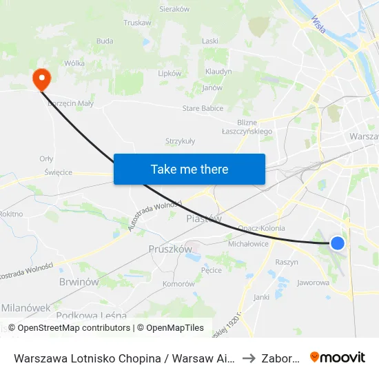 Warszawa Lotnisko Chopina / Warsaw Airport to Zaborów map