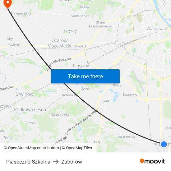 Piaseczno Szkolna to Zaborów map