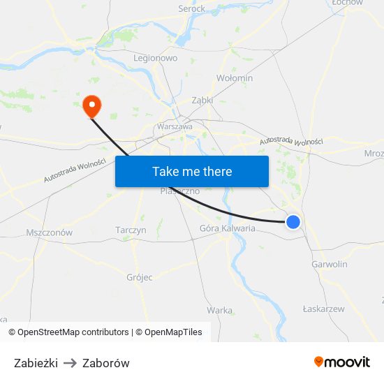 Zabieżki to Zaborów map