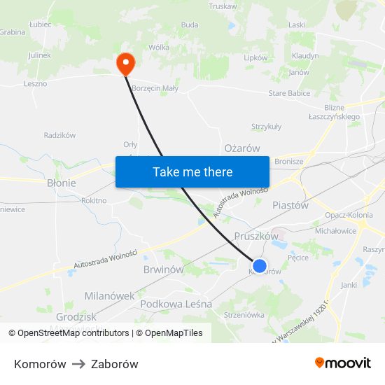 Komorów to Zaborów map