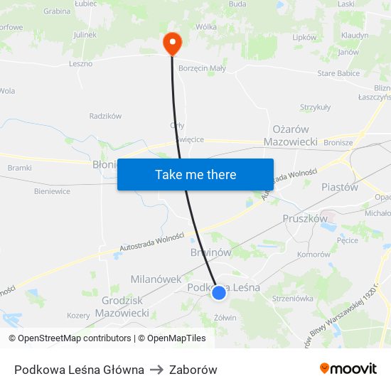 Podkowa Leśna Główna to Zaborów map