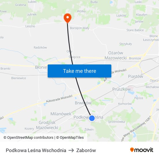 Podkowa Leśna Wschodnia to Zaborów map