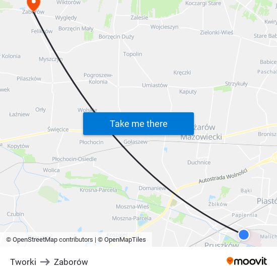 Tworki to Zaborów map