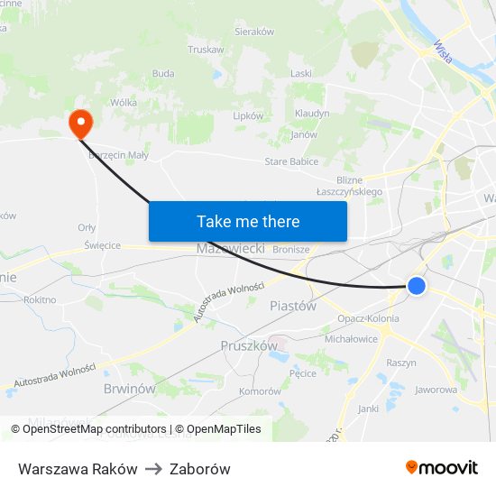 Warszawa Raków to Zaborów map