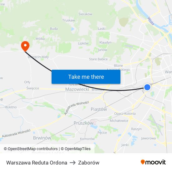 Warszawa Reduta Ordona to Zaborów map