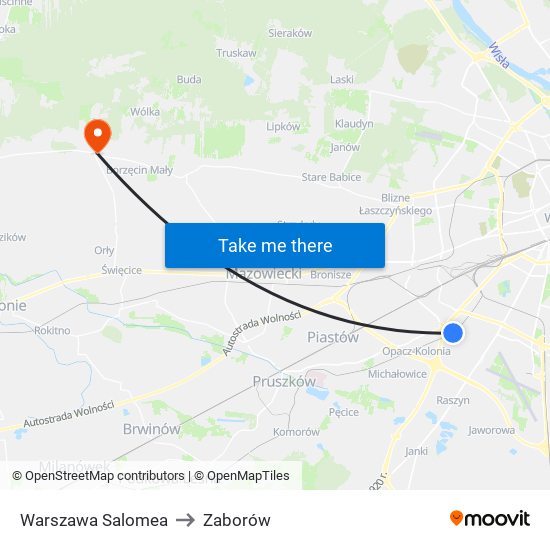 Warszawa Salomea to Zaborów map