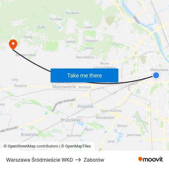 Warszawa Śródmieście WKD to Zaborów map