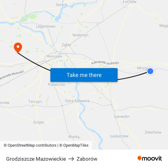 Grodziszcze Mazowieckie to Zaborów map