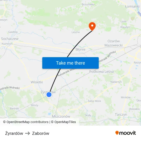 Żyrardów to Zaborów map