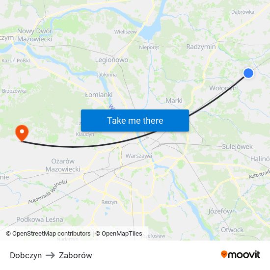 Dobczyn to Zaborów map