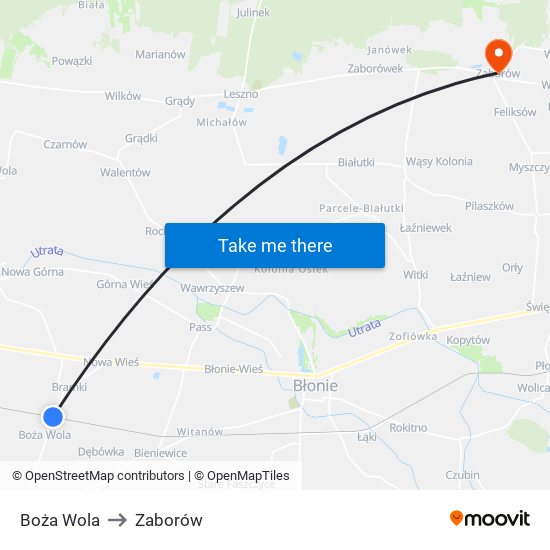 Boża Wola to Zaborów map