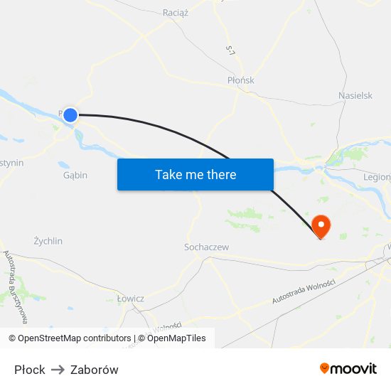 Płock to Zaborów map