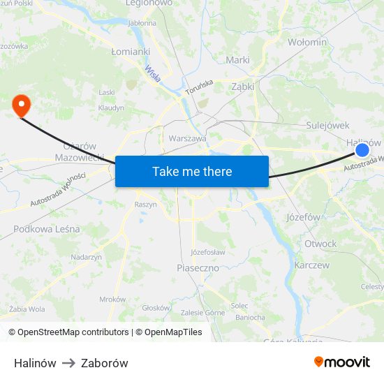 Halinów to Zaborów map