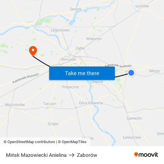 Mińsk Mazowiecki Anielina to Zaborów map