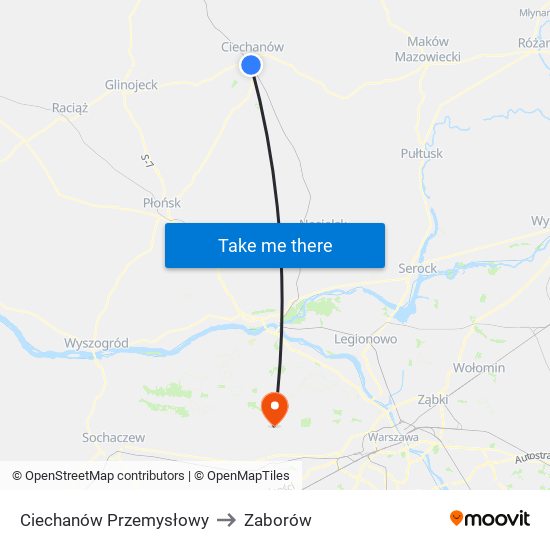 Ciechanów Przemysłowy to Zaborów map