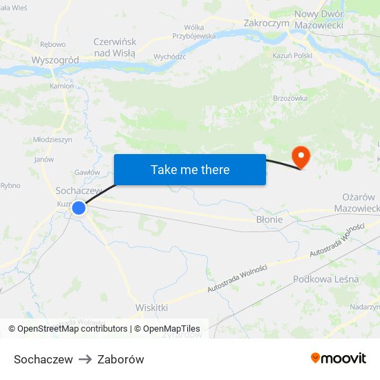 Sochaczew to Zaborów map