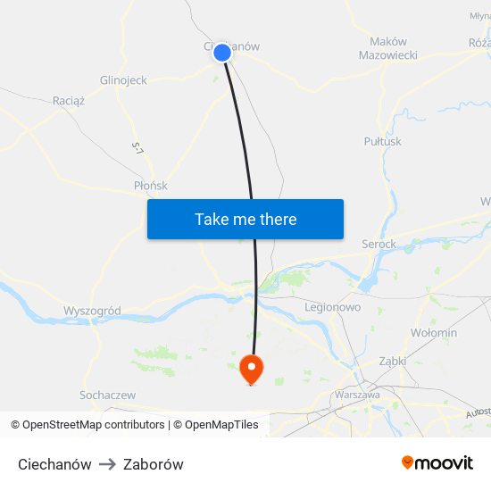 Ciechanów to Zaborów map