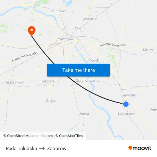 Ruda Talubska to Zaborów map