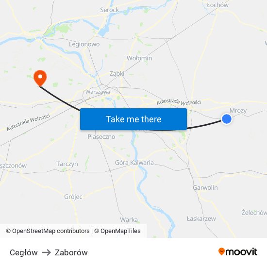 Cegłów to Zaborów map