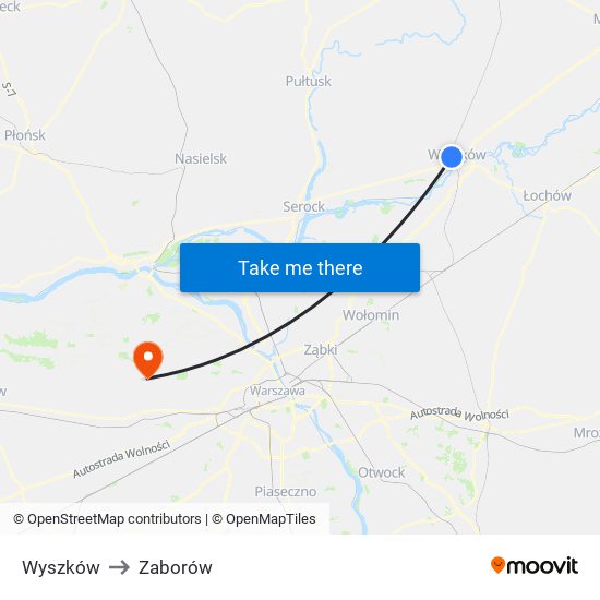 Wyszków to Zaborów map