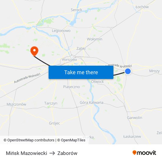 Mińsk Mazowiecki to Zaborów map