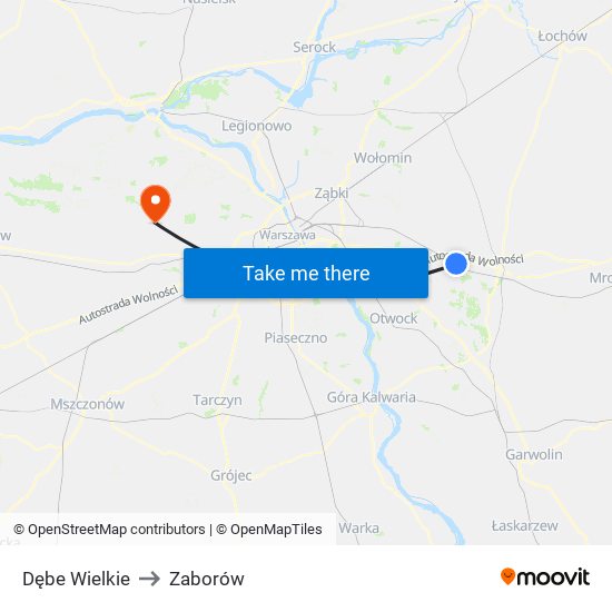 Dębe Wielkie to Zaborów map