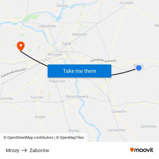 Mrozy to Zaborów map