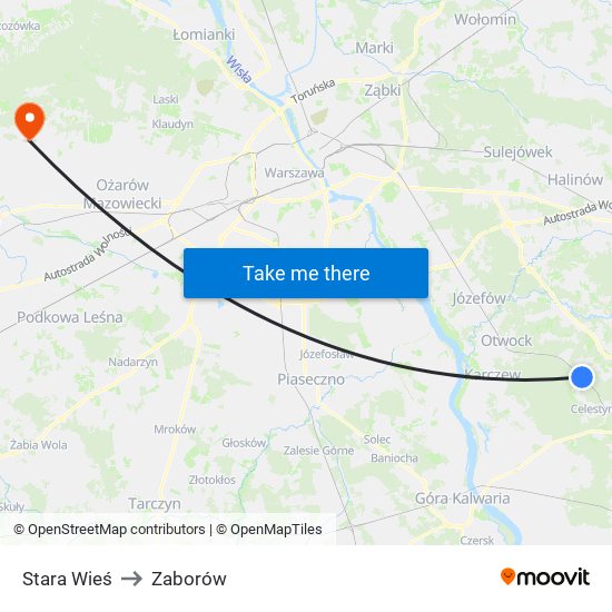 Stara Wieś to Zaborów map