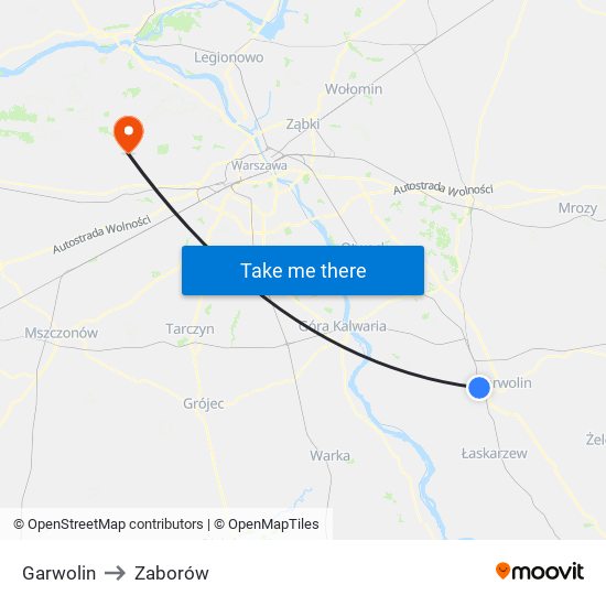 Garwolin to Zaborów map