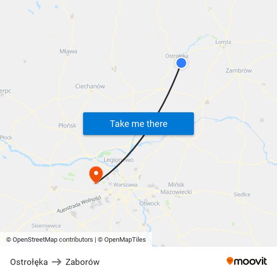 Ostrołęka to Zaborów map