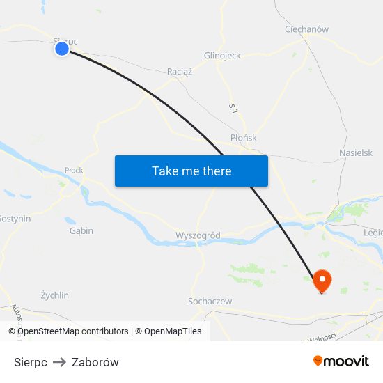 Sierpc to Zaborów map