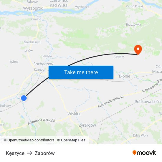 Kęszyce to Zaborów map