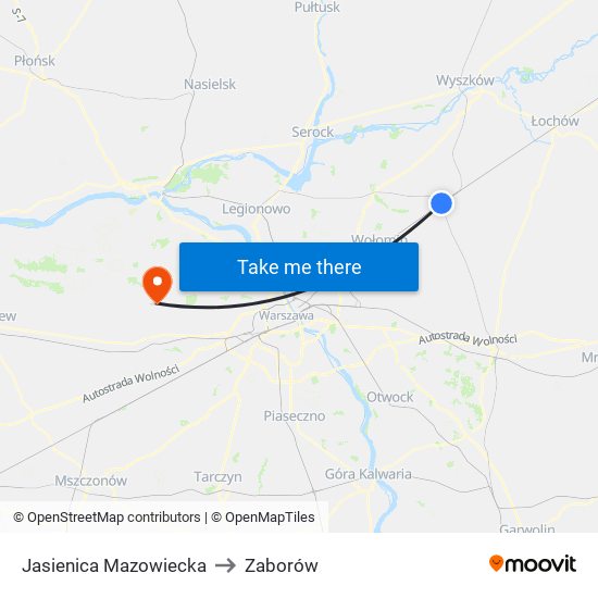 Jasienica Mazowiecka to Zaborów map