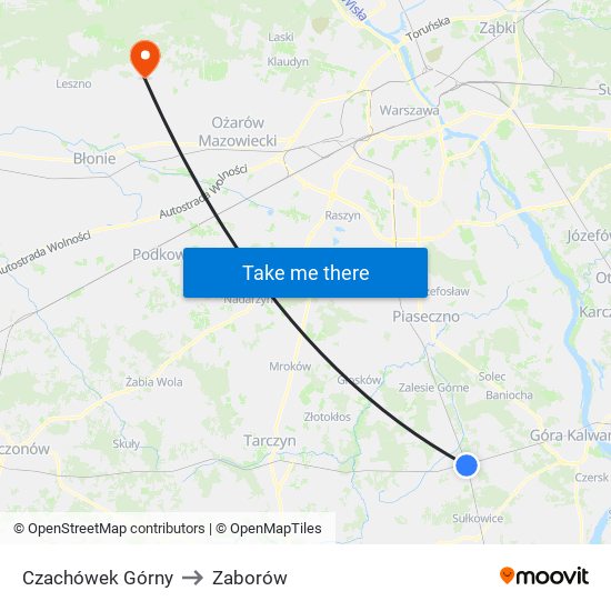 Czachówek Górny to Zaborów map