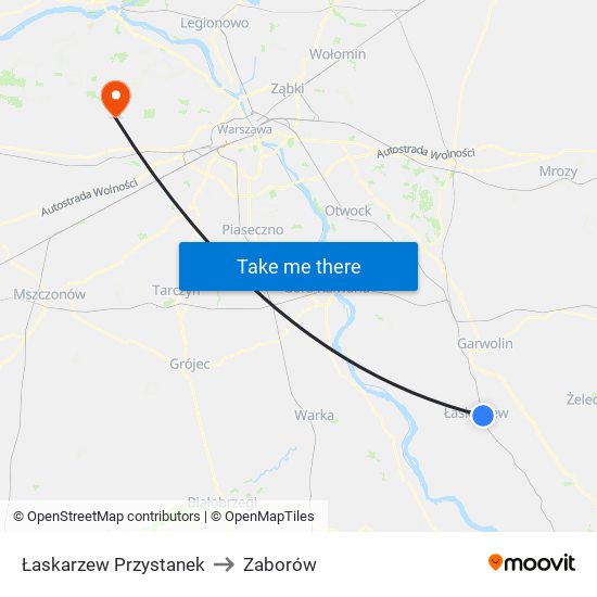 Łaskarzew Przystanek to Zaborów map