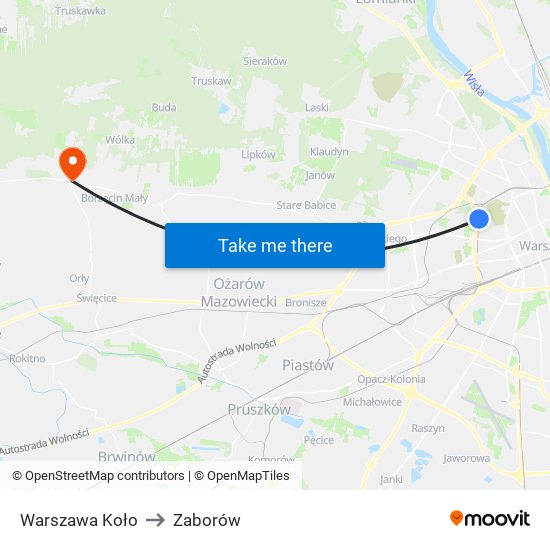 Warszawa Koło to Zaborów map