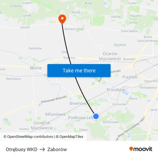 Otrębusy WKD to Zaborów map