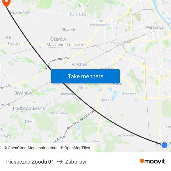 Piaseczno Zgoda 01 to Zaborów map