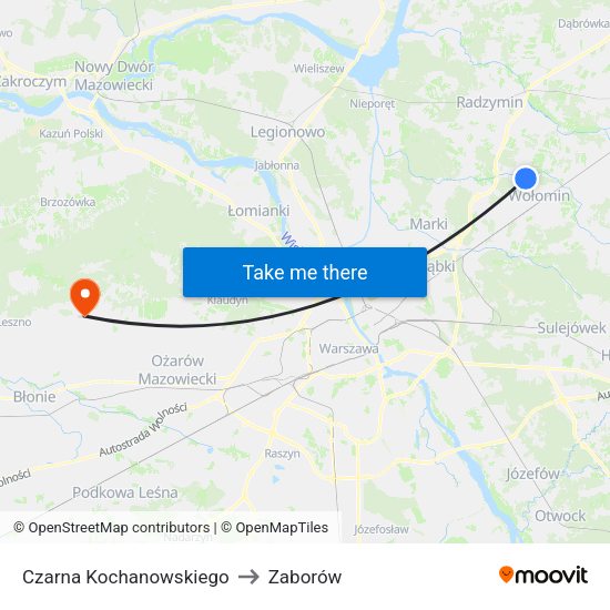 Czarna Kochanowskiego to Zaborów map