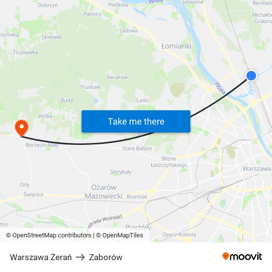 Warszawa Żerań to Zaborów map