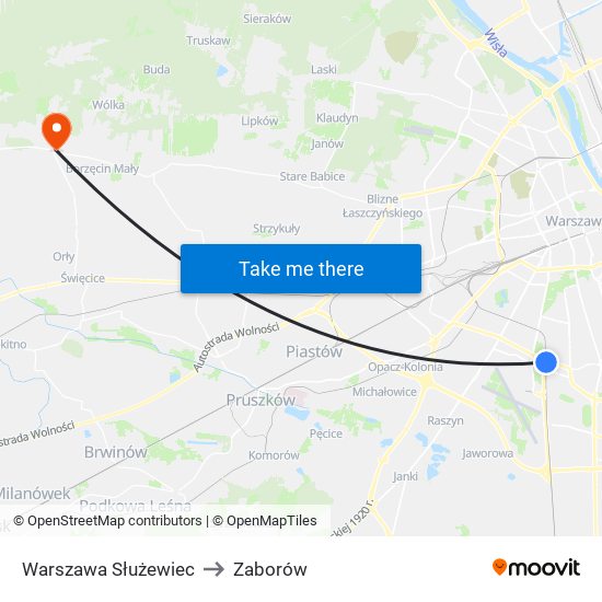 Warszawa Służewiec to Zaborów map