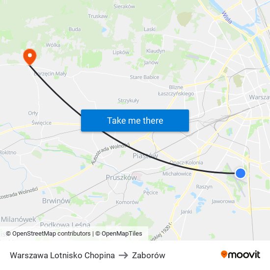 Warszawa Lotnisko Chopina to Zaborów map