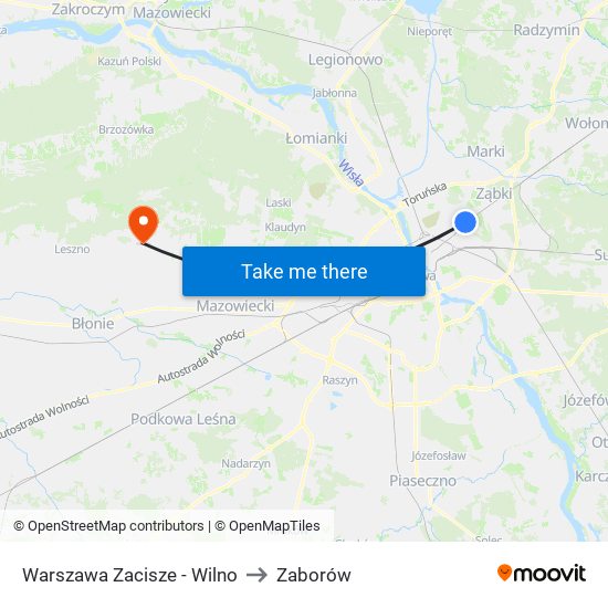 Warszawa Zacisze - Wilno to Zaborów map