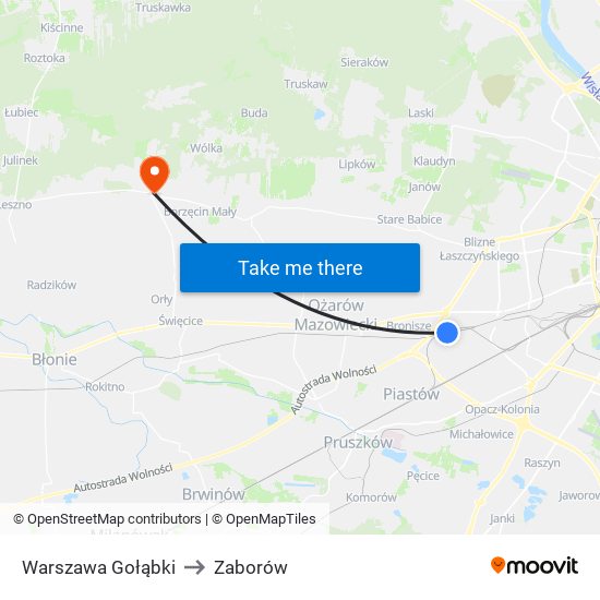 Warszawa Gołąbki to Zaborów map