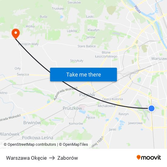 Warszawa Okęcie to Zaborów map