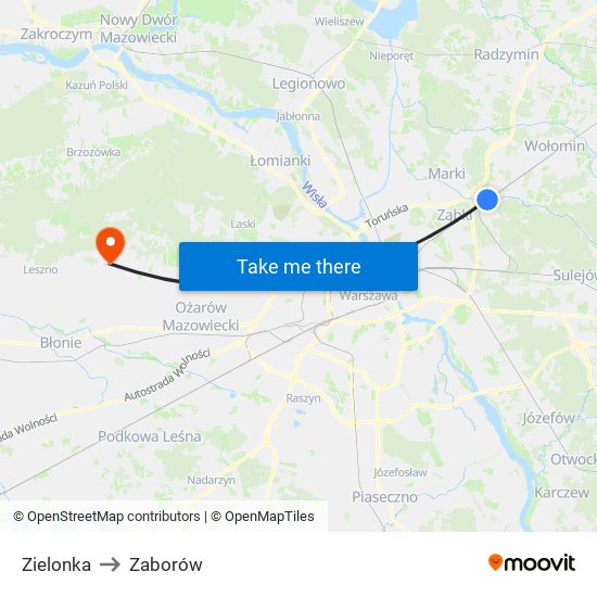 Zielonka to Zaborów map