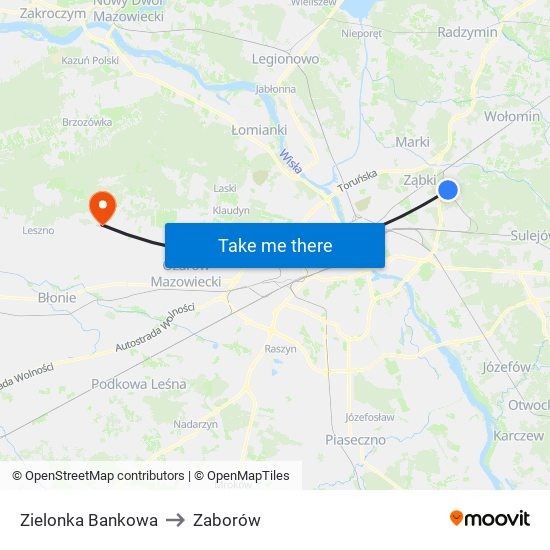 Zielonka Bankowa to Zaborów map