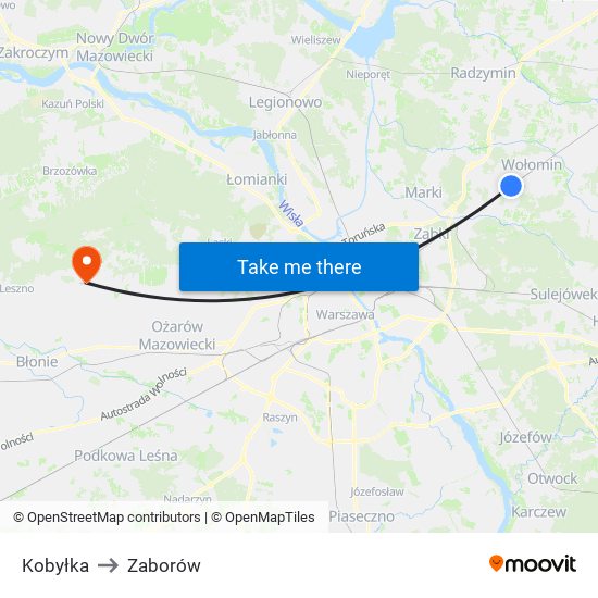 Kobyłka to Zaborów map