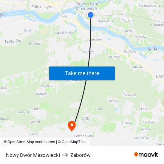 Nowy Dwór Mazowiecki to Zaborów map